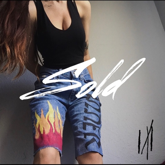 Pants - Fire / Sinner / Hand Painted / Denim Shorts